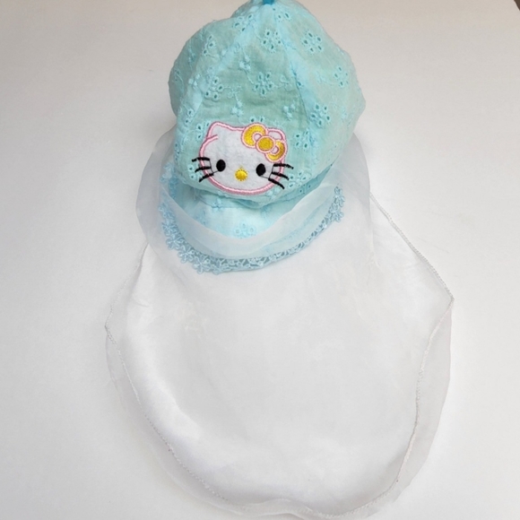 Hello Kitty Aqua Eyelet Baby Sun Hat With Hanging Sheer Veil   0-6 Months** - Picture 8 of 11